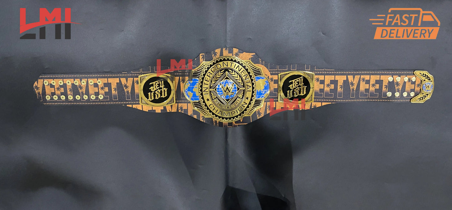 Custom Jey Uso Yeet Intercontinental Championship Belt Replica Wrestling Belt 2mm Brass LMI Championship Belts