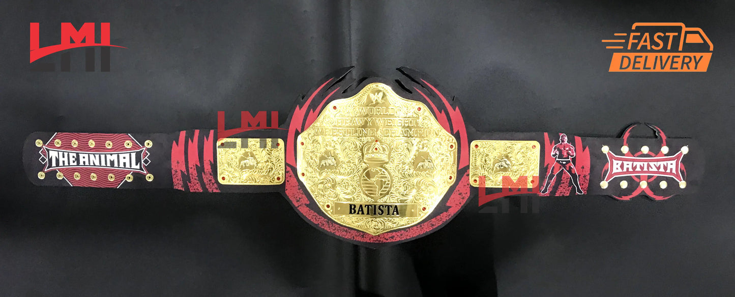 Custom Batista Big Gold World Heavyweight Championship Belt 2mm Brass LMI Championship Belts