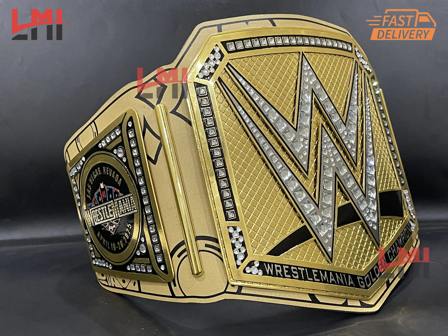 WrestleMania 41 Golden Championship Belt Las Vegas WWE Replica Title 2mm/6mm Diecast - LMI Championship Belts