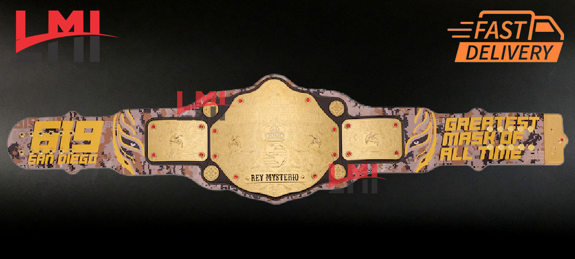 Rey Mysterio 619 San Diego Big Gold Signature Series Championship Belt Wrestling Title Belt LMI Championship Belts