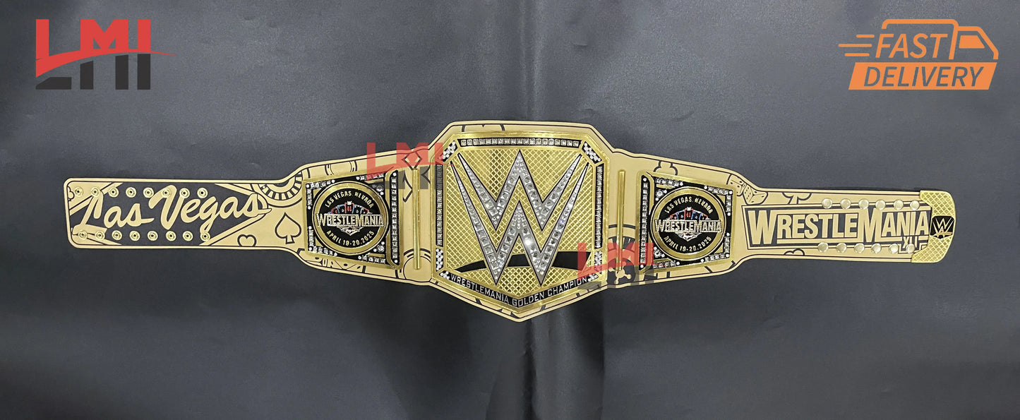 WrestleMania 41 Golden Championship Belt Las Vegas WWE Replica Title 2mm/6mm Diecast - LMI Championship Belts
