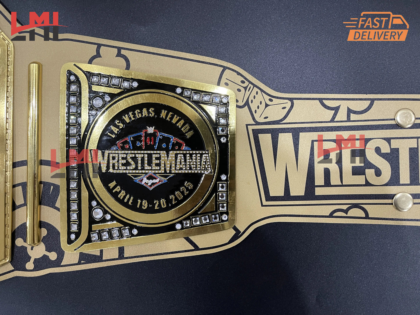 WrestleMania 41 Golden Championship Belt Las Vegas WWE Replica Title 2mm/6mm Diecast - LMI Championship Belts